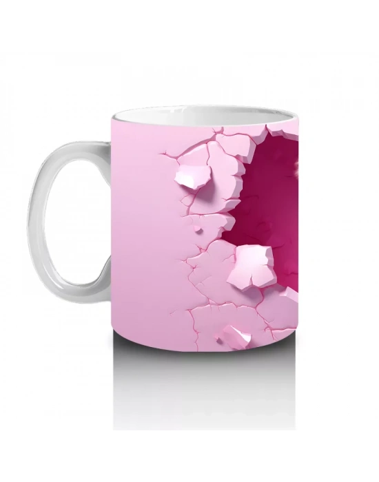 Pembe Duvarı Delen Şaşkın Beyaz Köpek – Baskılı Kahve Kupası