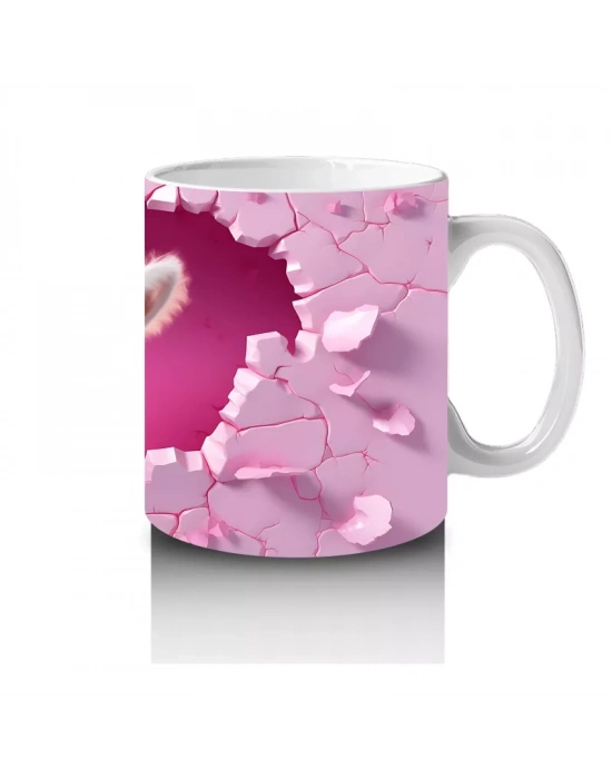 Pembe Duvarı Delen Şaşkın Beyaz Köpek – Baskılı Kahve Kupası