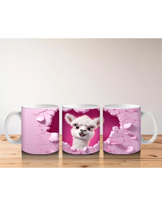 Pembe Duvarı Delen Şaşkın Beyaz Köpek – Baskılı Kahve Kupası