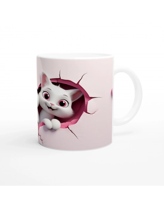 Pembe Duvarı Delen Sevimli İkiz Karikatür Kediler Baskılı Kupa Bardak