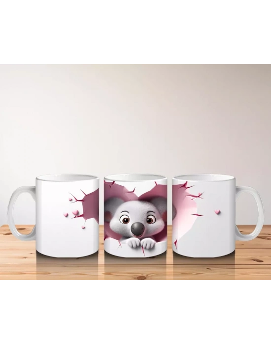 Pembe Duvarı Delen Sevimli Koala – Baskılı Kahve Kupası