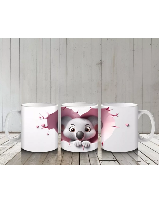 Pembe Duvarı Delen Sevimli Koala – Baskılı Kahve Kupası