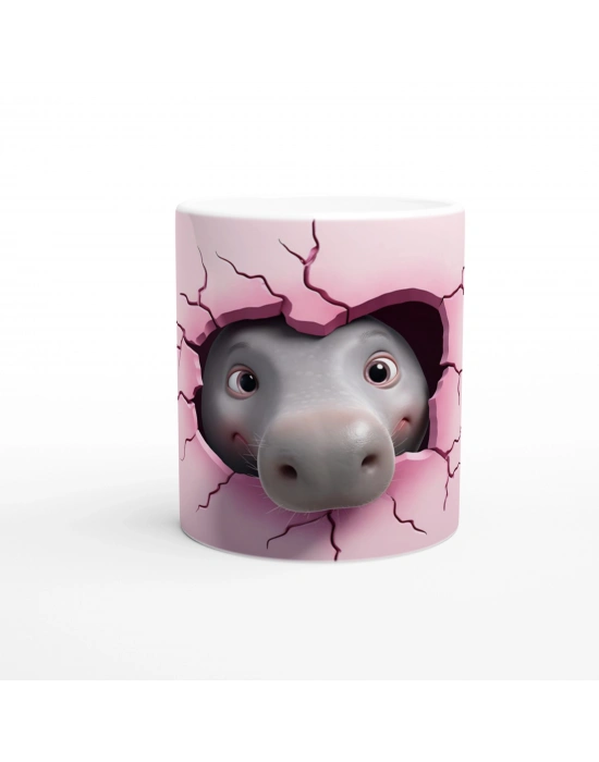 Pembe Duvarı Yarmış Neşeli Su Aygırı Temalı Baskılı Kupa Bardak