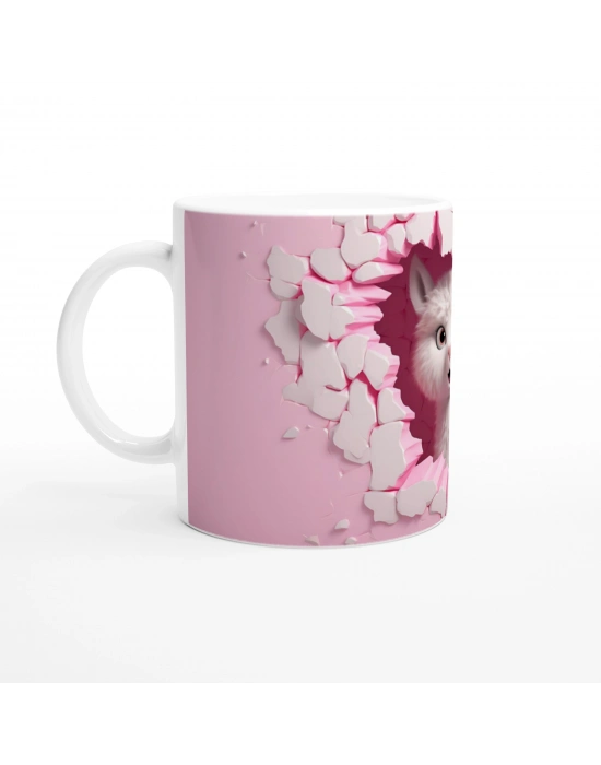 Pembe Duvarı Yırtan Sevimli Lama Temalı Baskılı Kupa Bardak