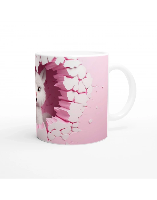 Pembe Duvarı Yırtan Sevimli Lama Temalı Baskılı Kupa Bardak