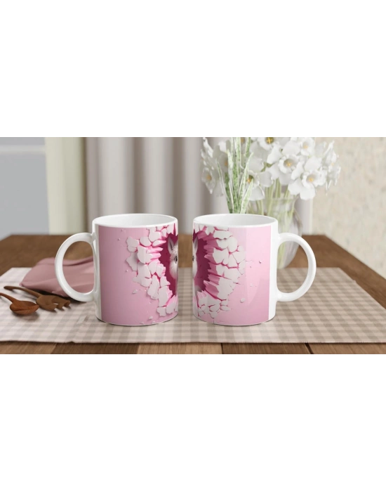 Pembe Duvarı Yırtan Sevimli Lama Temalı Baskılı Kupa Bardak