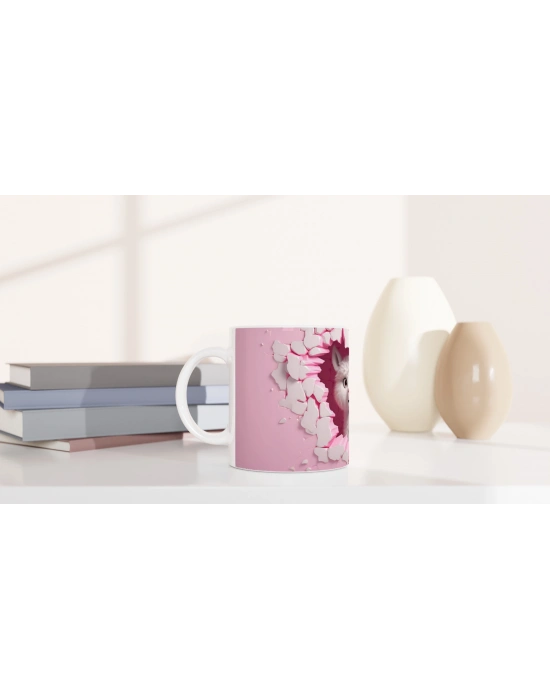 Pembe Duvarı Yırtan Sevimli Lama Temalı Baskılı Kupa Bardak