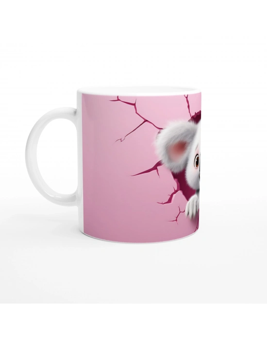 Pembe Duvarı Yırtarak Bakan Sevimli Koala Temalı Baskılı Kupa Bardak