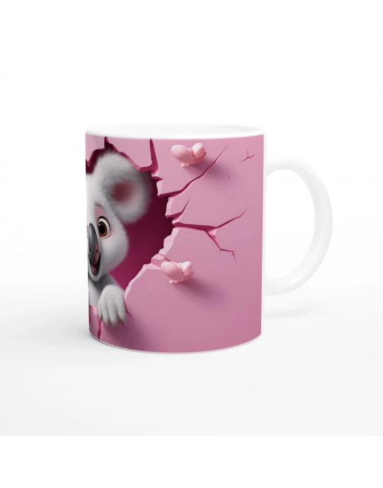 Pembe Duvarı Yırtarak Bakan Sevimli Koala Temalı Baskılı Kupa Bardak