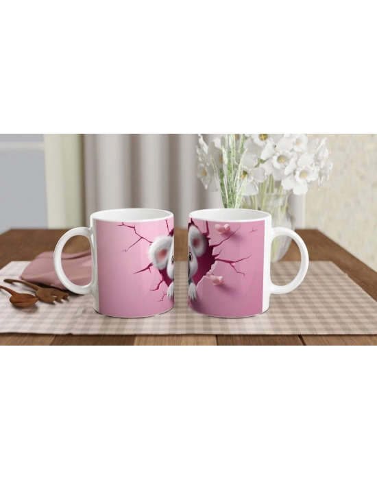Pembe Duvarı Yırtarak Bakan Sevimli Koala Temalı Baskılı Kupa Bardak