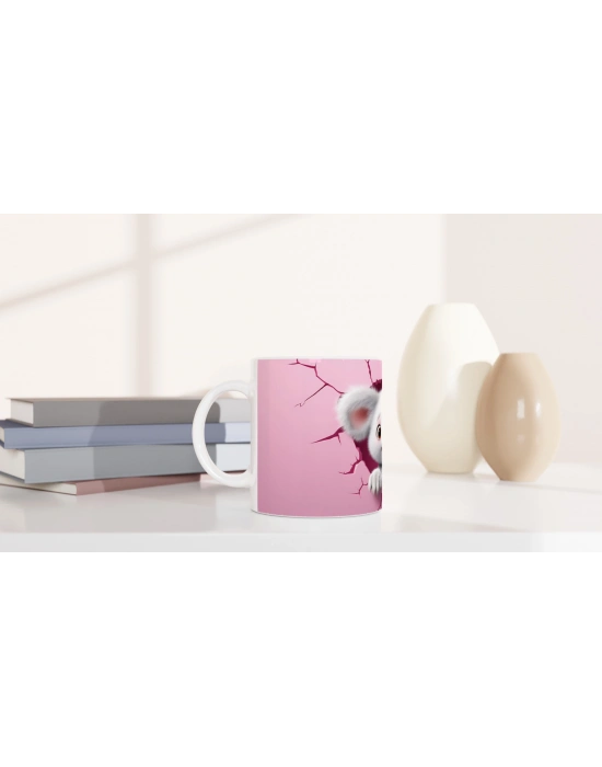 Pembe Duvarı Yırtarak Bakan Sevimli Koala Temalı Baskılı Kupa Bardak