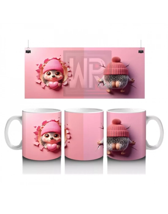 Pembe Fon Üzerinde Bereli Sevimli Ayıcık Tasarımı - Baskılı kahve kupası