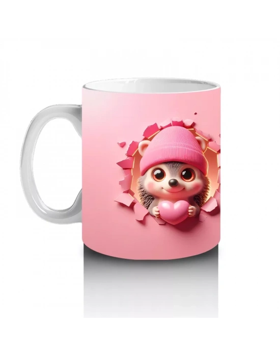 Pembe Fon Üzerinde Bereli Sevimli Ayıcık Tasarımı - Baskılı kahve kupası