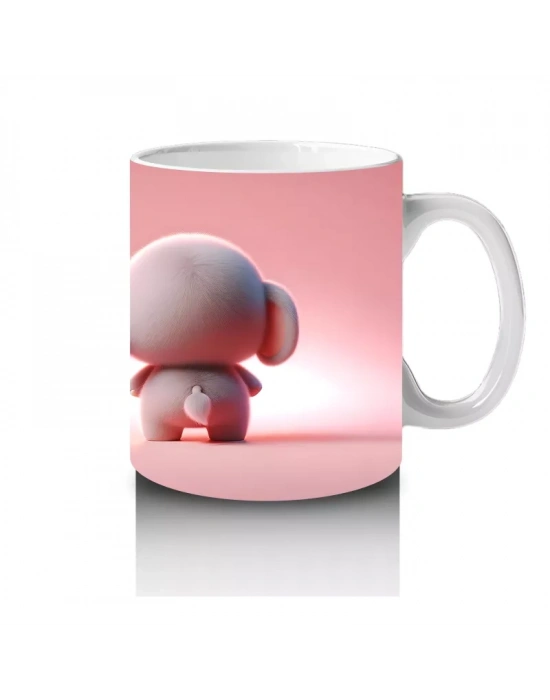 Pembe Fon Üzerinde İkiz Sevimli Köpek Maskotlar – Baskılı Kahve Kupası