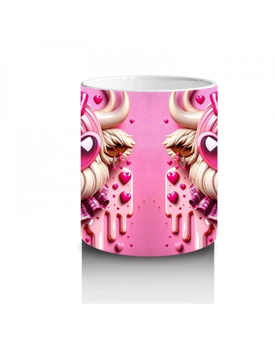 Pembe Fon Üzerinde Kurdeleli Sevimli Buzağı – Baskılı Kahve Kupası