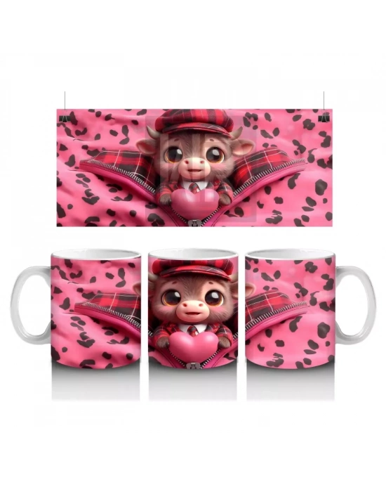 Pembe Fon Üzerinde Şapkalı Sevimli Maskot Kız – Baskılı Kupa Bardak