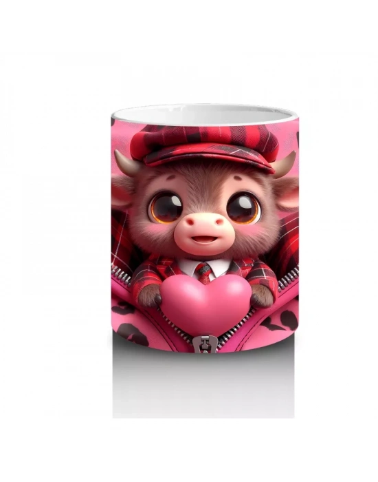 Pembe Fon Üzerinde Şapkalı Sevimli Maskot Kız – Baskılı Kupa Bardak