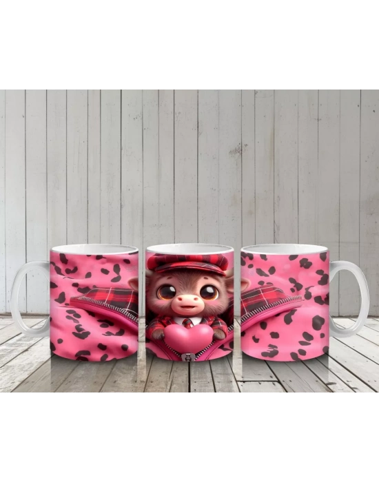 Pembe Fon Üzerinde Şapkalı Sevimli Maskot Kız – Baskılı Kupa Bardak