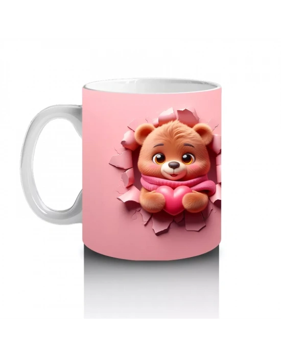 Pembe Fon Üzerinde Sevimli Ayıcık Yüzü – Baskılı Kahve Kupası