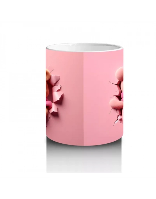 Pembe Fon Üzerinde Sevimli Ayıcık Yüzü – Baskılı Kahve Kupası