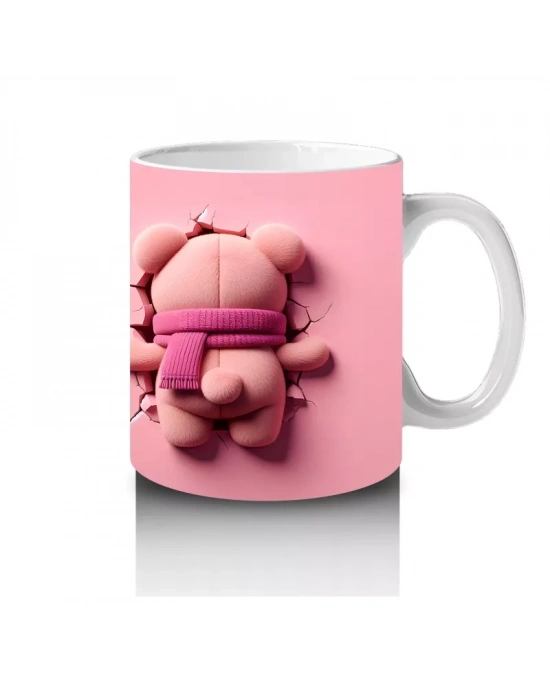 Pembe Fon Üzerinde Sevimli Ayıcık Yüzü – Baskılı Kahve Kupası