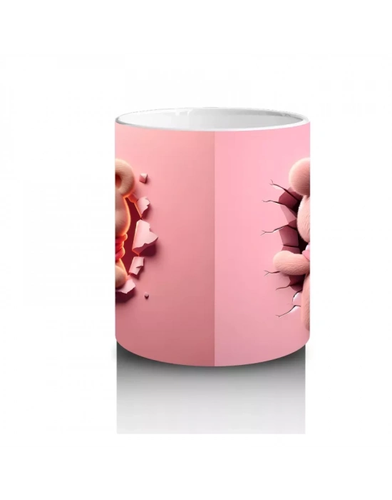 Pembe Fon Üzerinde Sevimli Maskot Buzağı – Baskılı Kahve Kupası