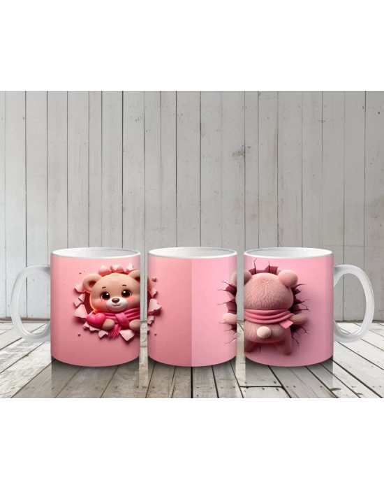 Pembe Fon Üzerinde Sevimli Maskot Buzağı – Baskılı Kahve Kupası