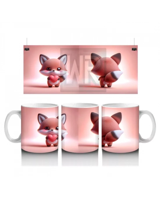 Pembe Fondaki Tilki Figürleri – Baskılı Kahve Kupası