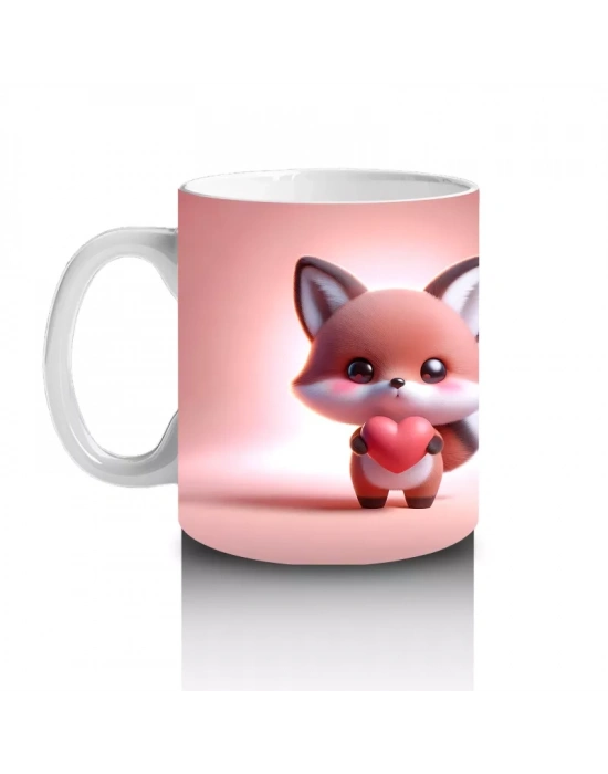 Pembe Fondaki Tilki Figürleri – Baskılı Kahve Kupası