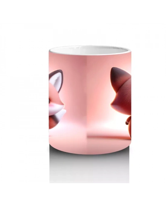 Pembe Fondaki Tilki Figürleri – Baskılı Kahve Kupası