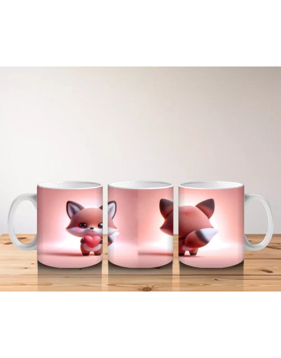 Pembe Fondaki Tilki Figürleri – Baskılı Kahve Kupası