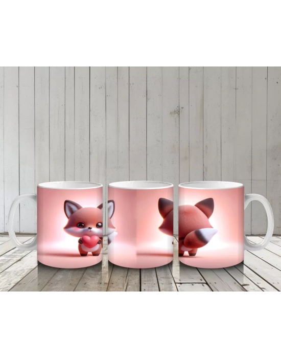 Pembe Fondaki Tilki Figürleri – Baskılı Kahve Kupası