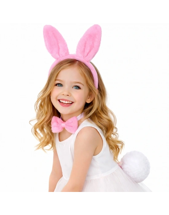 Pembe Full Tavşan Kulak Papyon Kuyruk 3'lü Parti Seti