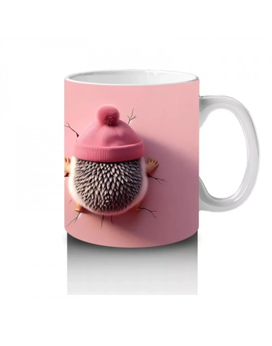 Pembe Giyimli Kız ve Kalpli Peluş – Baskılı Kahve Kupası