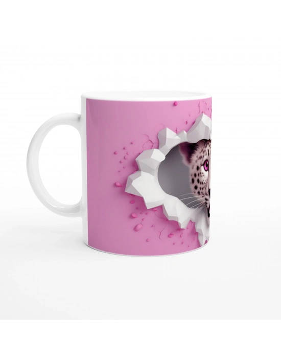 Pembe Gözlü Kar Leoparı Temalı Baskılı Kupa Bardak