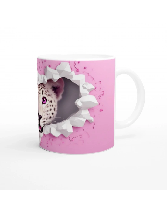 Pembe Gözlü Kar Leoparı Temalı Baskılı Kupa Bardak