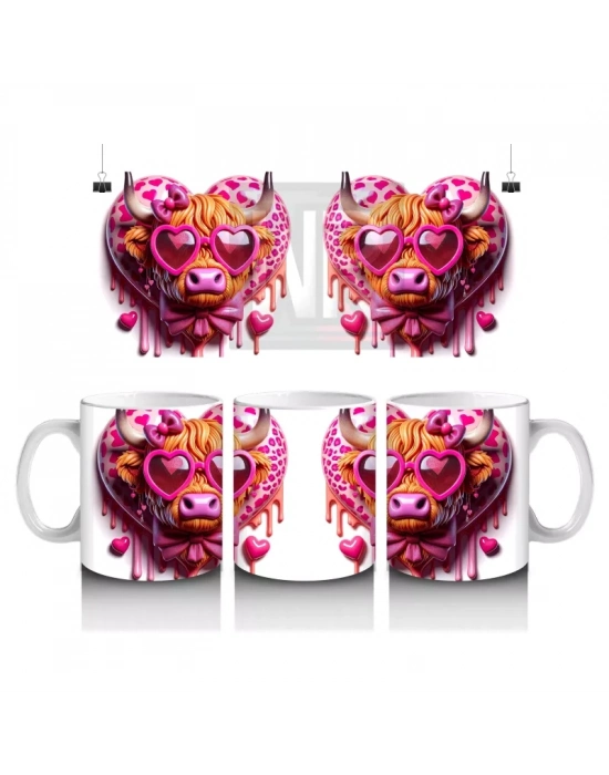 Pembe Gözlük ve Aksesuarlarla Süslenmiş Pop Art İnekler – Baskılı Kahve Kupası