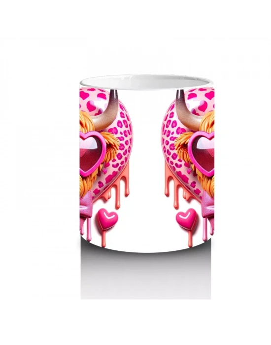 Pembe Gözlük ve Aksesuarlarla Süslenmiş Pop Art İnekler – Baskılı Kahve Kupası