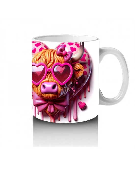 Pembe Gözlük ve Aksesuarlarla Süslenmiş Pop Art İnekler – Baskılı Kahve Kupası