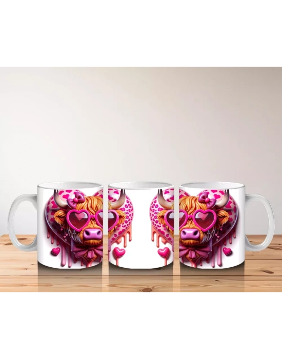 Pembe Gözlük ve Aksesuarlarla Süslenmiş Pop Art İnekler – Baskılı Kahve Kupası