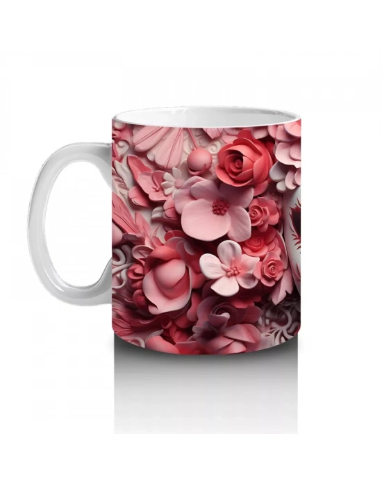 Pembe Gül Denizi Üzerine Beyaz Maske – Hediyelik Kahve Kupası