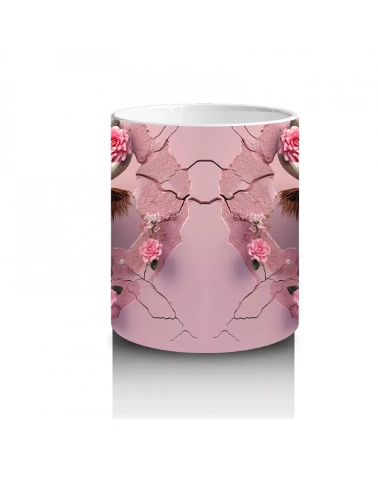 Pembe Gül Kalpleriyle Süslenmiş İnek Çifti - Baskılı kahve kupası