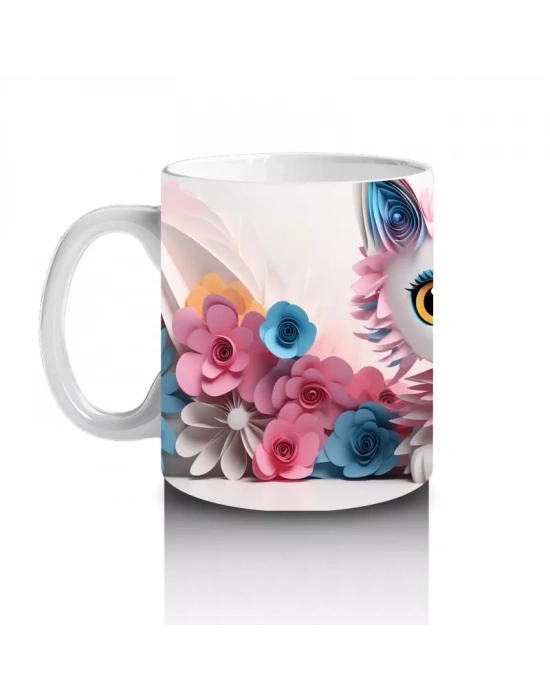 Pembe Güller Arasında Sevimli Kedi – Baskılı Kahve Kupası