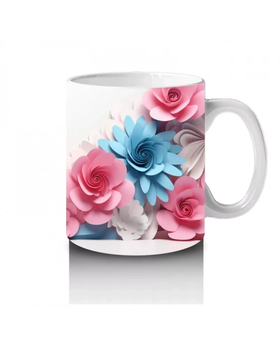 Pembe Güller Arasında Sevimli Kedi – Baskılı Kahve Kupası