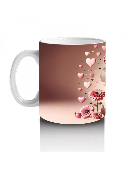 Pembe Güllerle Süslenmiş Şapkalı Sevimli Timsah – Baskılı Kahve Kupası