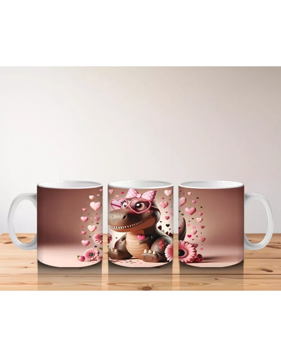 Pembe Güllerle Süslenmiş Şapkalı Sevimli Timsah – Baskılı Kahve Kupası