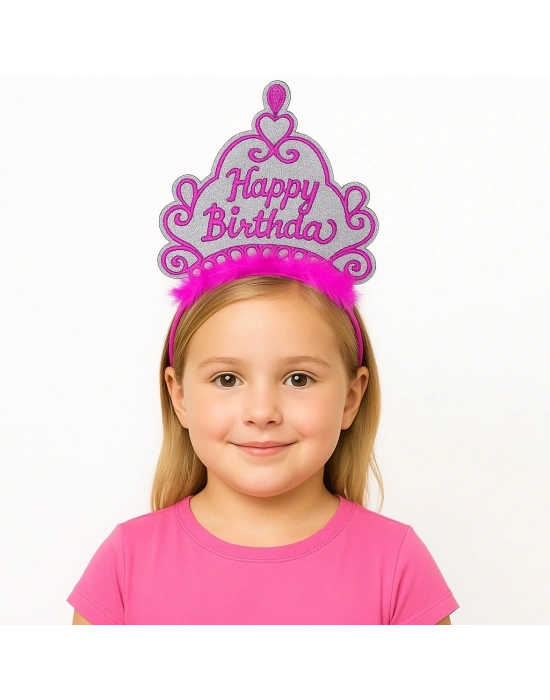 Pembe Happy Birthday Prenses Tacı – Doğum Günü Taç Aksesuarı