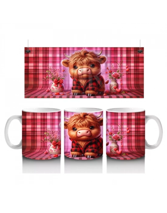 Pembe Işıklı Arka Planda Kız Figürü – Baskılı Kupa