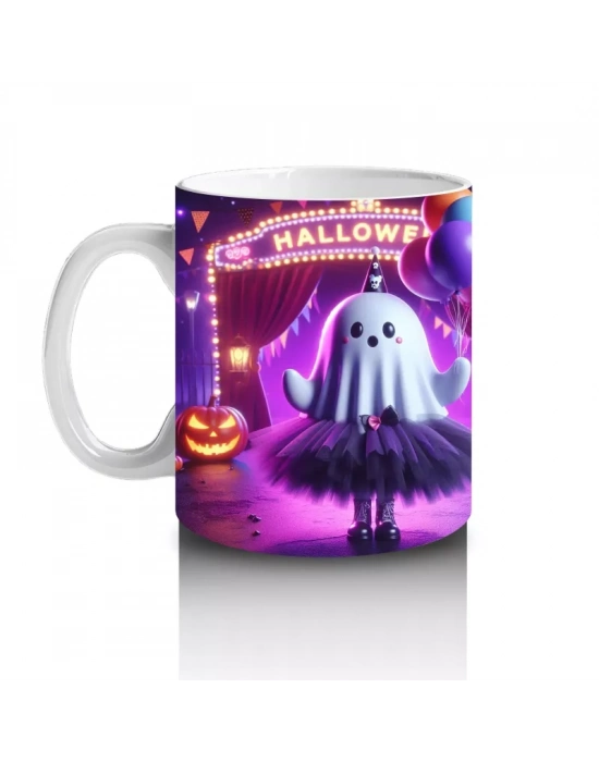 Pembe Işıklı Sahne Üzerinde Dans Eden Cadı Figürlü Renkli Cadılar Bayramı Baskılı Kupa Bardak