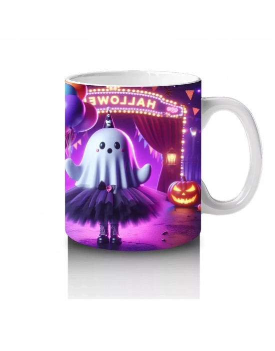 Pembe Işıklı Sahne Üzerinde Dans Eden Cadı Figürlü Renkli Cadılar Bayramı Baskılı Kupa Bardak